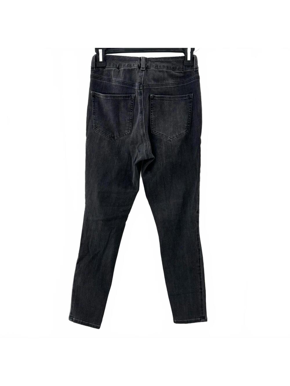 {SOLD} Express Black Cropped High Rise Hyper Distressed Skinny Jeans Small - Picture 4 of 6